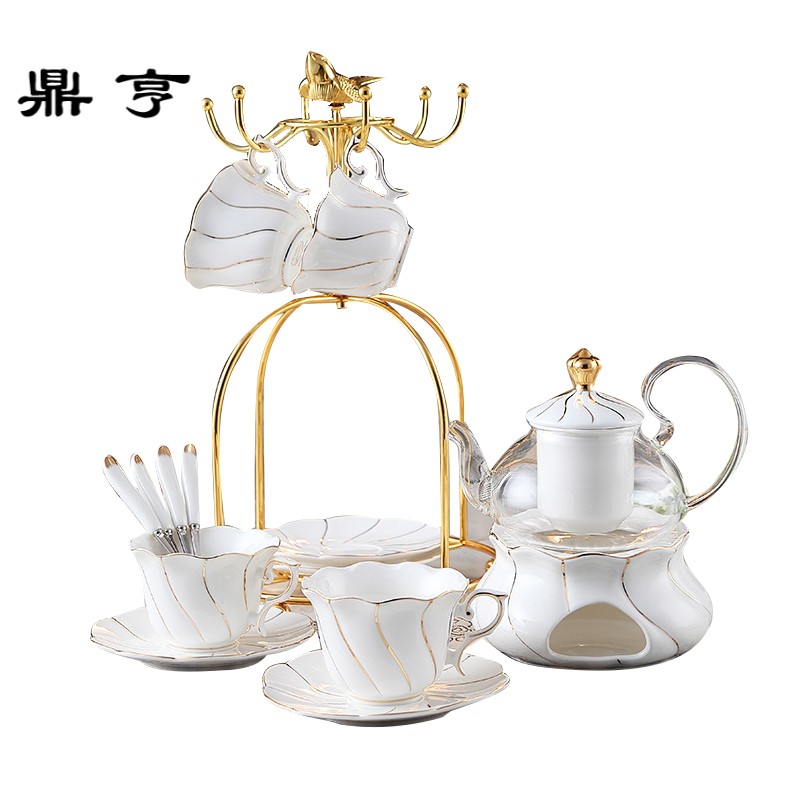 鼎亨北欧陶瓷玻璃花茶壶套装蜡烛加热下午茶茶具家用花茶杯茶壶带