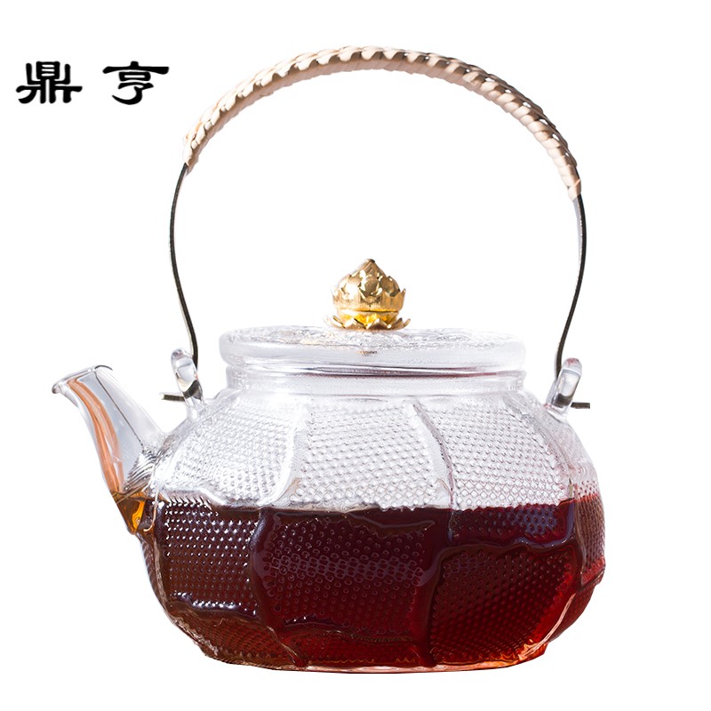 鼎亨莲花锤纹玻璃茶壶茶具耐热玻璃加厚透明耐高温家用泡茶烧水提