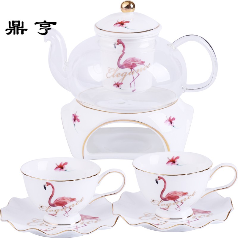 鼎亨陶瓷英式花茶杯ins北欧火烈鸟茶具套装蜡烛加热玻璃壶下午茶