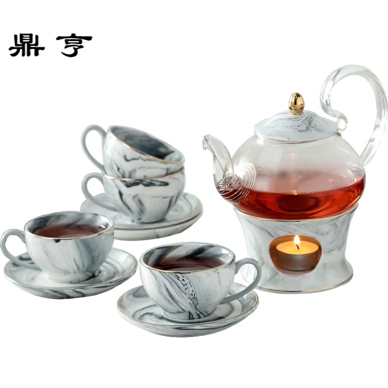 鼎亨大理石纹耐热花茶具套装蜡烛陶瓷加热煮水果茶杯欧式玻璃花