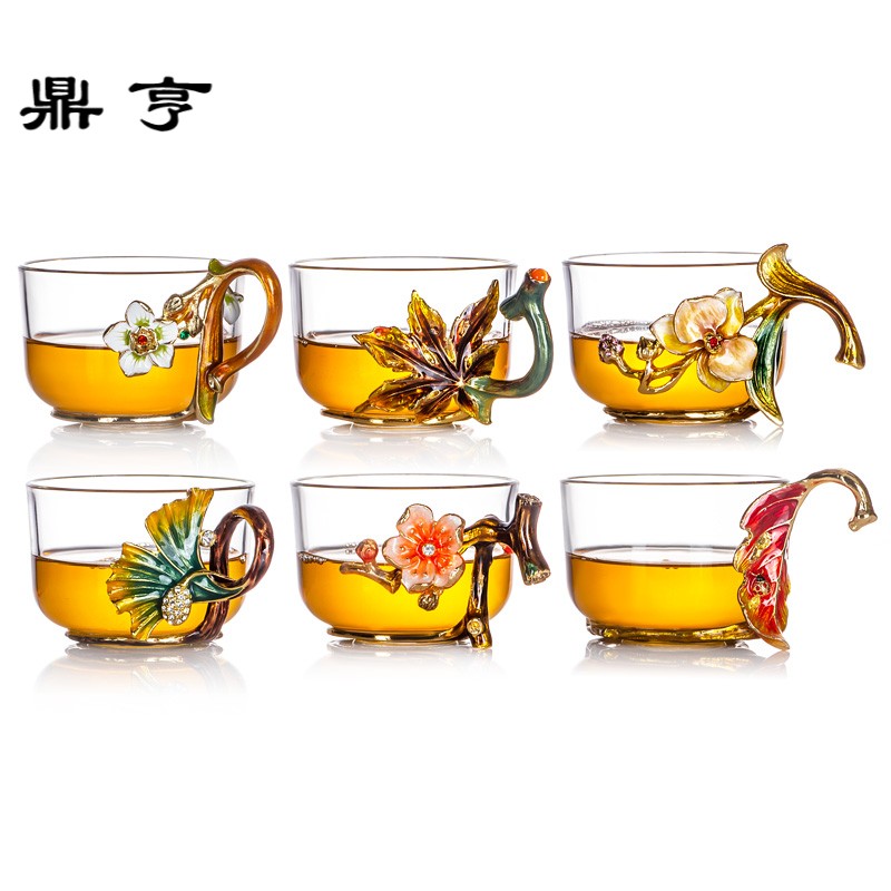 鼎亨罗比罗丹 玻璃功夫茶具套装 创意珐琅彩品茗杯小茶杯带把杯礼