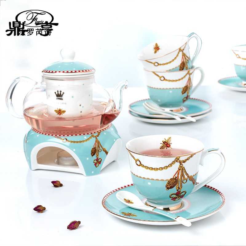 鼎亨 欧式家用陶瓷蜡烛加热加厚玻璃下午茶壶茶杯花果茶具套装