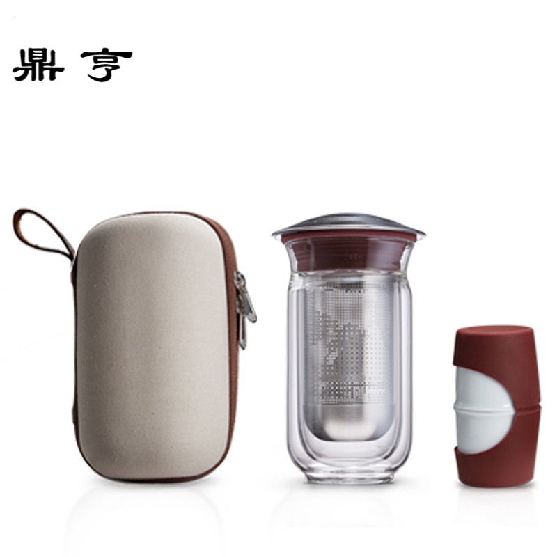 鼎亨便携旅行创意功夫茶具套装透明耐热双层过滤玻璃泡茶杯子
