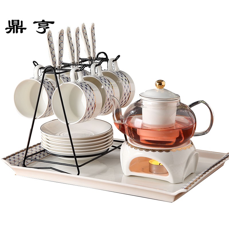 鼎亨陶瓷电煮花茶壶套装玻璃煮水果茶杯英式下午花茶具家用蜡烛