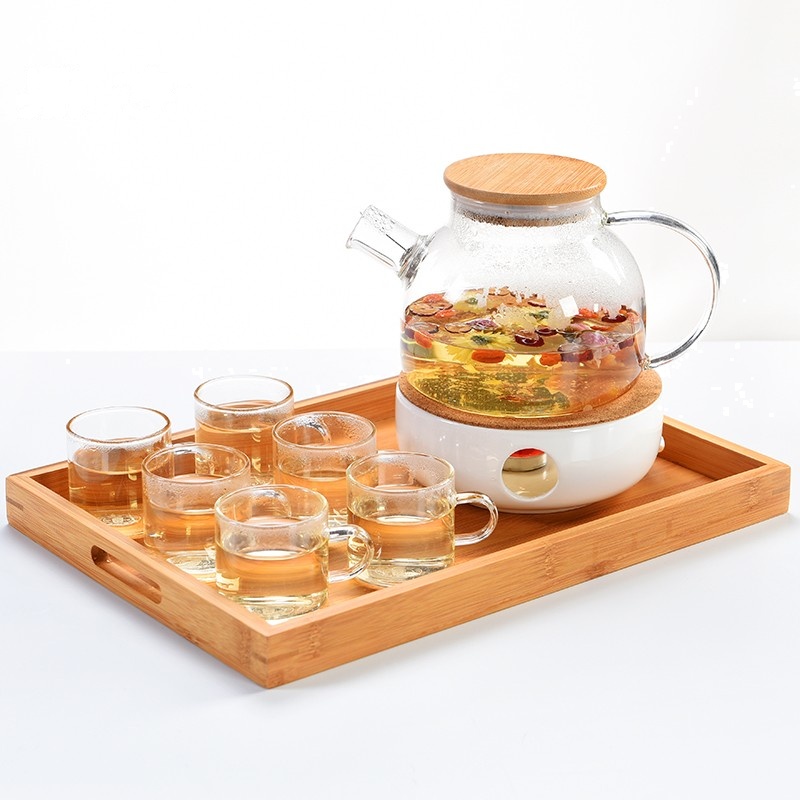 鼎亨日式水果花茶壶花茶杯茶具套装耐热玻璃下午茶陶瓷底座用蜡烛