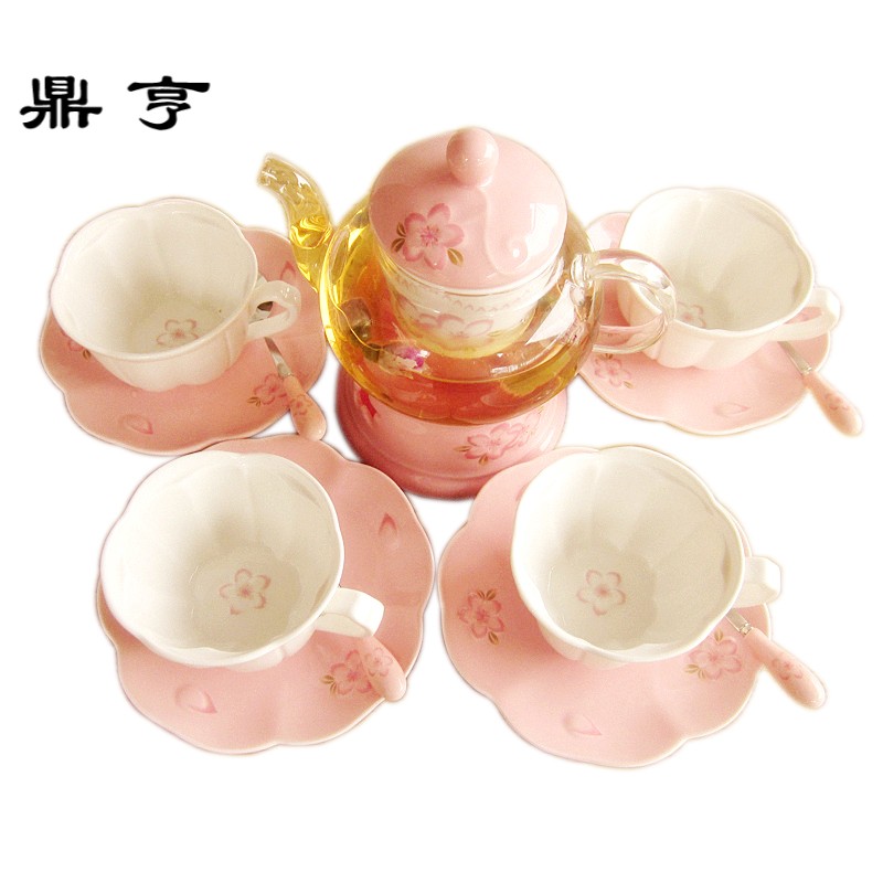 鼎亨日式花茶壶加热水果茶壶套装陶瓷玻璃花茶茶具套装欧式下午茶