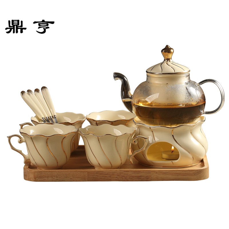 鼎亨花茶杯套装泡煮水果茶的透明玻璃壶蜡烛加热家用简约下午茶茶