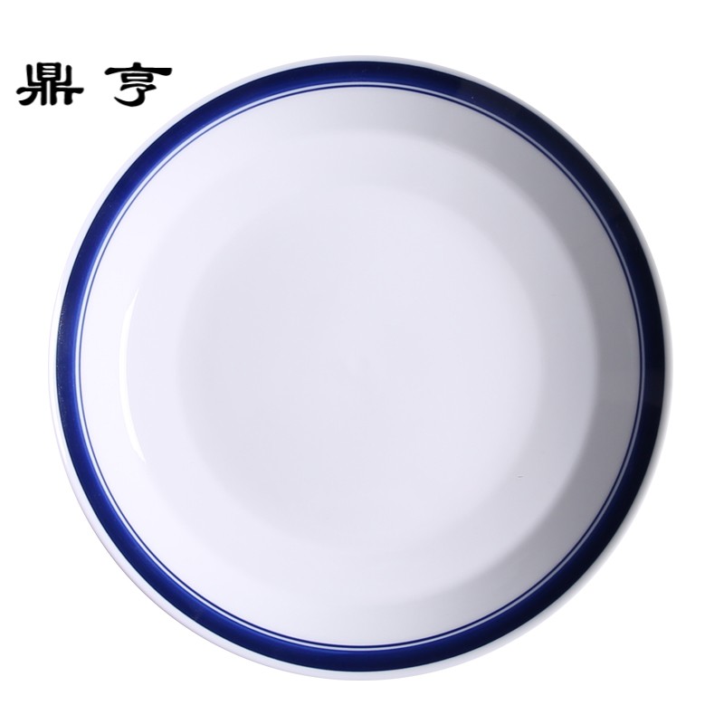 鼎亨盘子创意手绘蓝边菜盘家用餐盘碟子西餐盘点心盘餐具