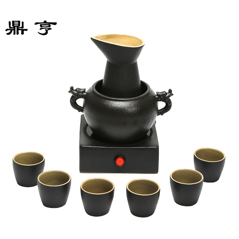 鼎亨黑陶双龙烛台温酒器烫酒壶 家用陶瓷电加热黄酒酒盅分酒具包