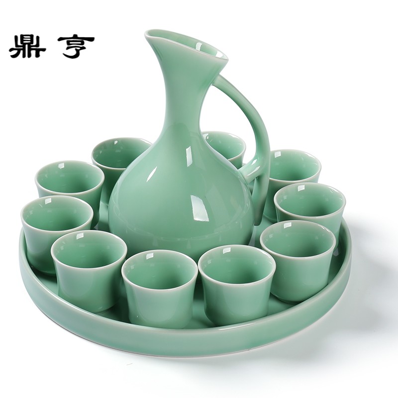 鼎亨龙泉青瓷酒壶一斤装陶瓷酒具套装黄酒酒杯小酒盅分酒器白酒杯