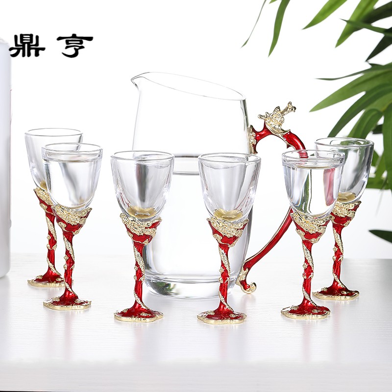 鼎亨珐琅彩白酒杯分酒器套装水晶高脚杯家用中式酒具小酒杯一口烈