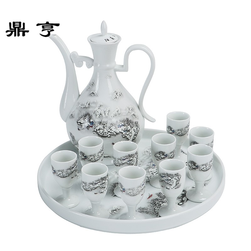 鼎亨陶瓷酒具套装小白酒杯中式家用高脚杯 分酒器烈酒杯传统