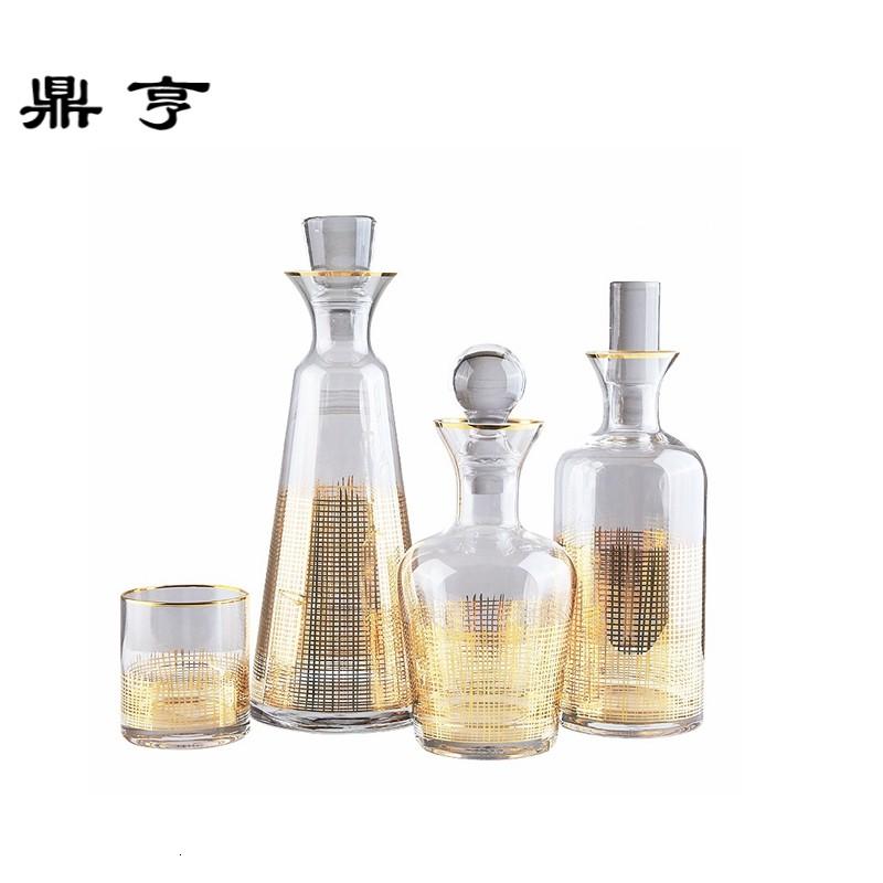 鼎亨现代轻奢欧式新古典透明水晶玻璃金线纹醒酒器家居样板间酒具