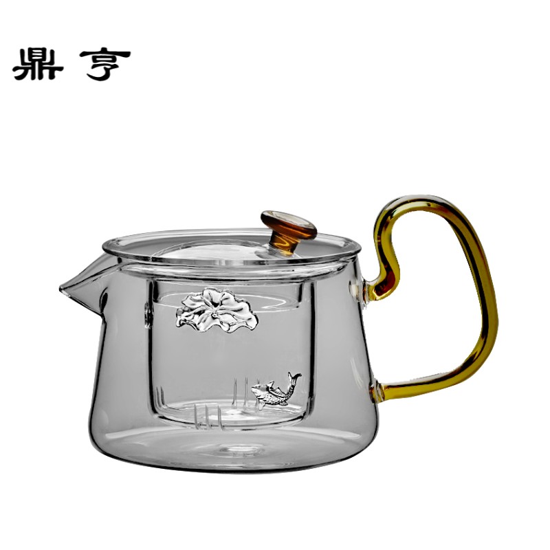 鼎亨 耐热玻璃镶银煮茶壶家用歪把过滤泡茶壶加厚普洱烧