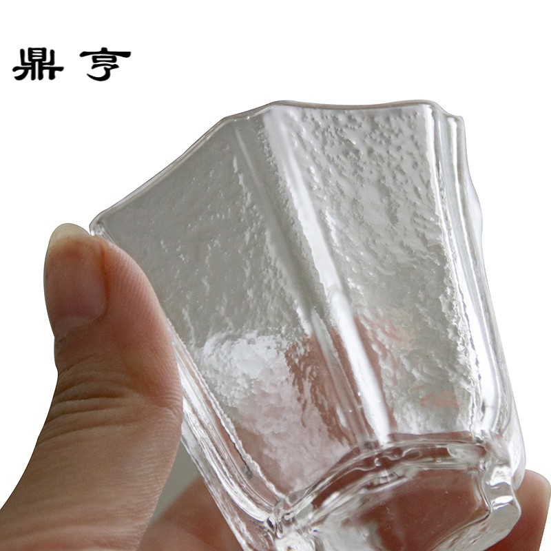鼎亨日式六角砂砾品茗杯主人杯玻璃锤目纹小茶杯耐热功夫茶具
