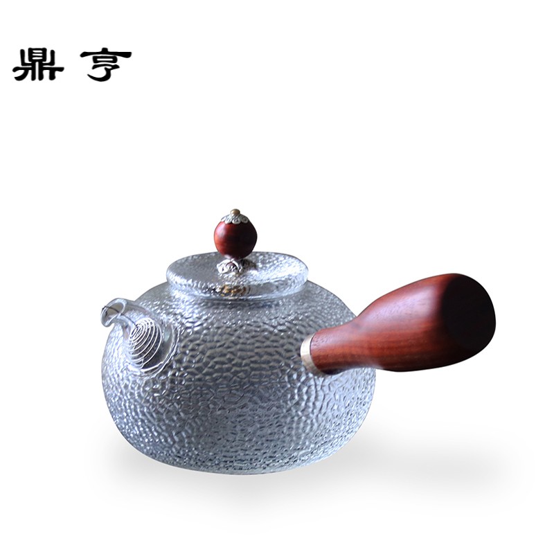鼎亨日式耐热实木侧把锤纹玻璃煮茶壶加厚透明耐高温花茶壶泡茶壶
