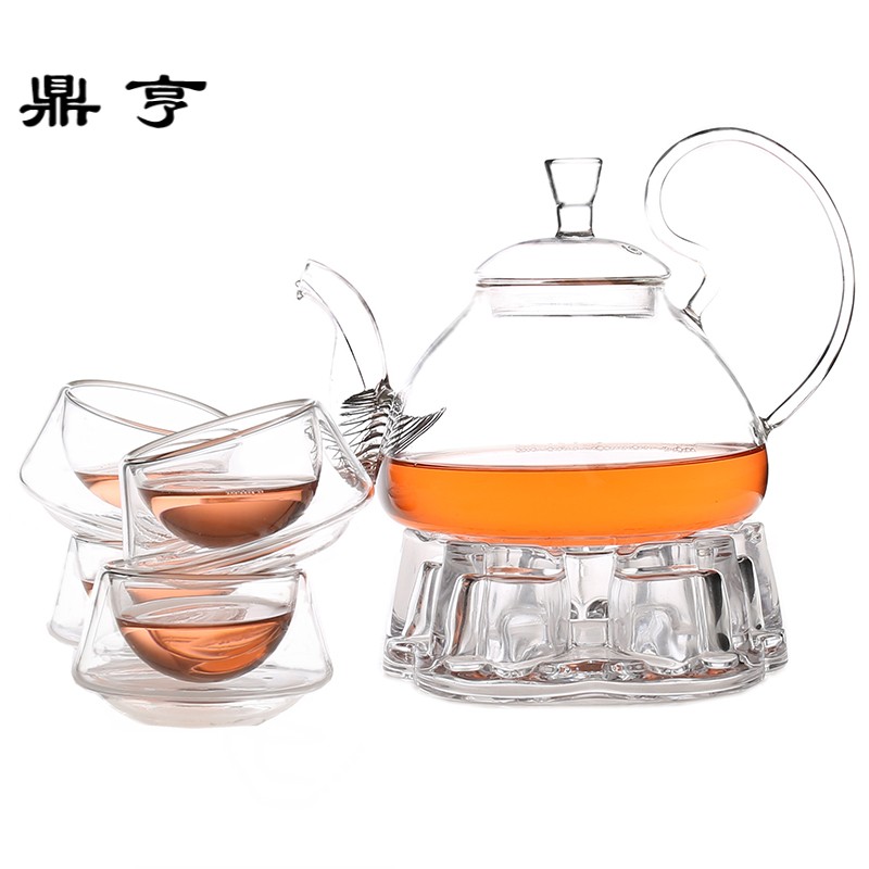 鼎亨家用简约耐热玻璃花果茶具套装 泡花茶壶茶杯子加热透明煮水