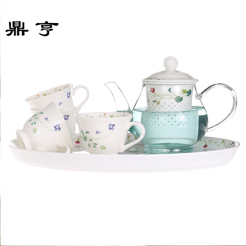 鼎亨花茶茶具壶套装欧式下午茶茶具家用茶杯玻璃茶壶泡水果茶礼盒