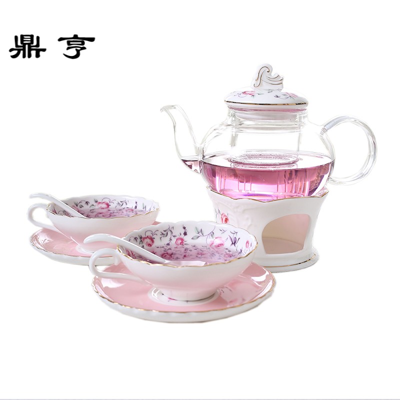鼎亨英式下午茶花茶茶具套装陶瓷玻璃泡花茶壶花茶杯煮水果茶壶加