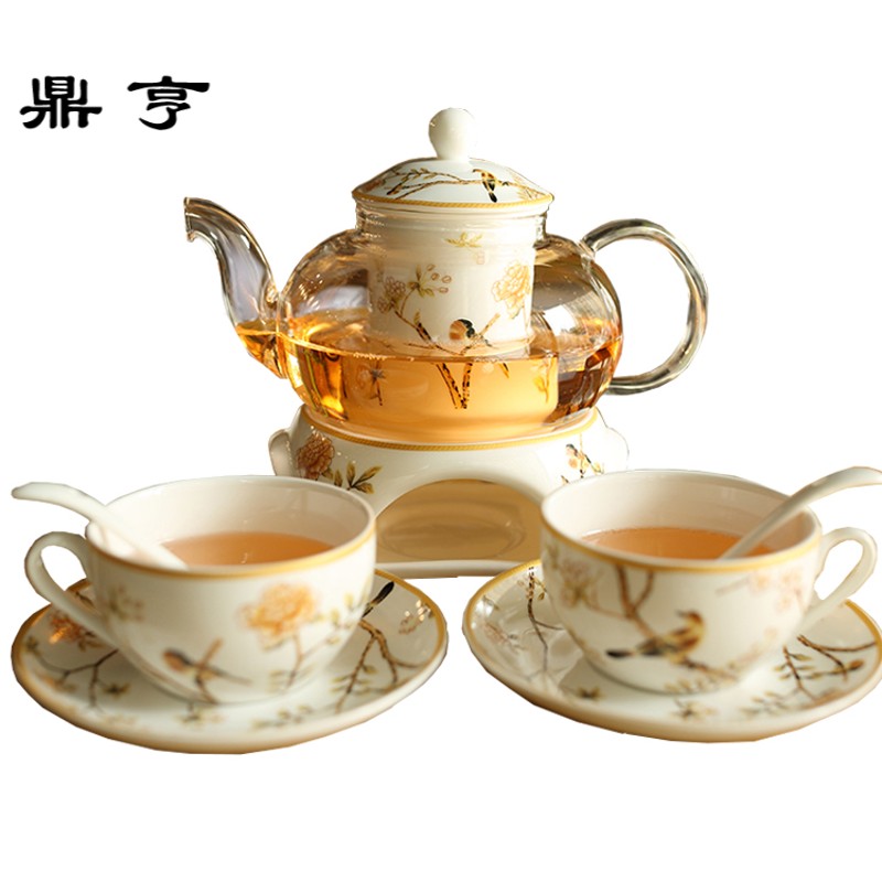 鼎亨花茶茶具套装陶瓷花茶壶家用耐高温玻璃加热煮水果茶壶茶杯底