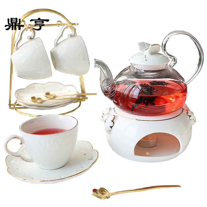 鼎亨花茶壶日系蝴蝶 陶瓷玻璃茶具套装 英式下午茶煮水果茶花茶杯