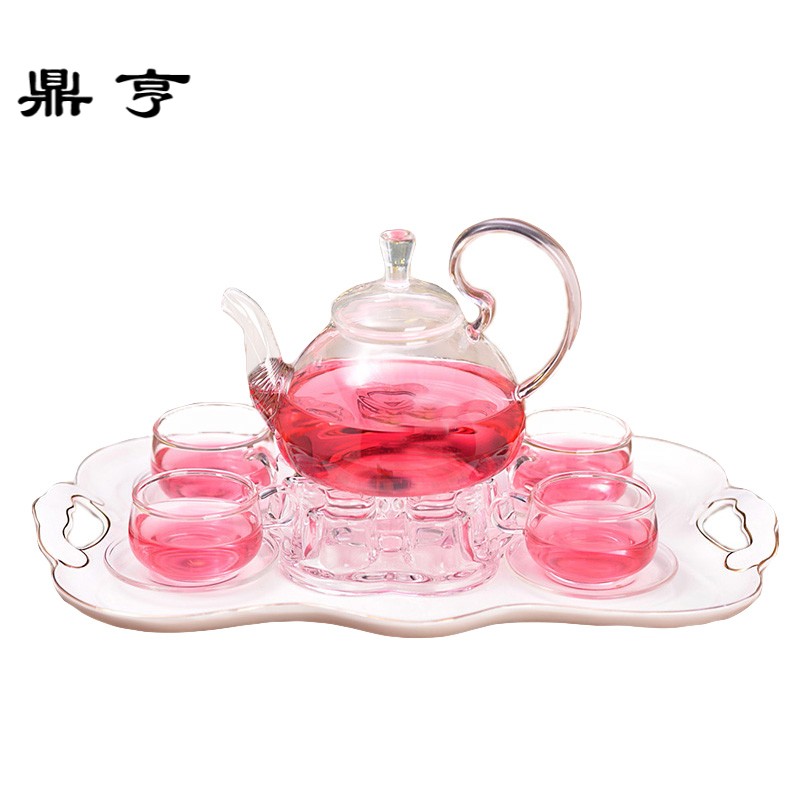 鼎亨玻璃茶具套装透明加热泡功夫茶红茶杯整套花具水果茶壶陶瓷