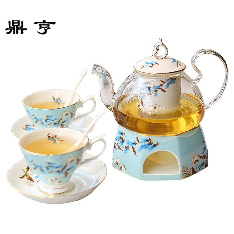 鼎亨雅饮家居花茶壶套装欧式花茶茶具陶瓷玻璃加热英式下午茶家用