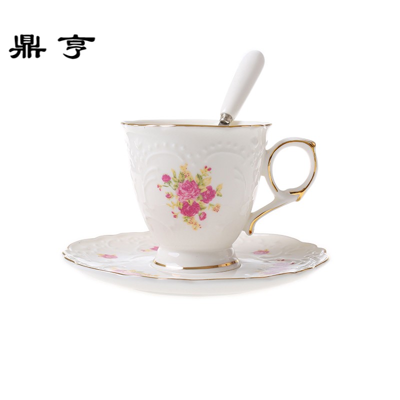 鼎亨陶瓷花茶杯碟咖啡牛奶早餐马克杯子欧式英式下午茶复古创意女