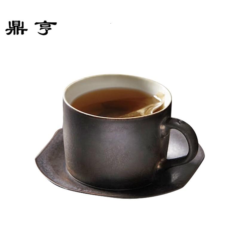 鼎亨 景德镇创意复古马克杯咖啡杯碟套装 简约陶瓷杯日式茶水杯