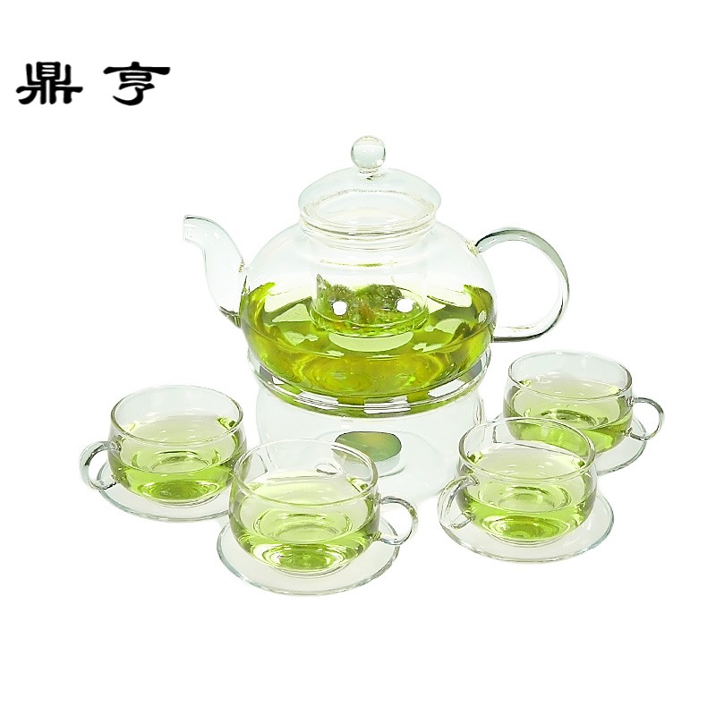 鼎亨大容量耐热玻璃茶具套装组杯 泡花茶壶加热透明花茶具整套