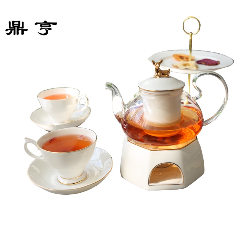 鼎亨英式下午茶花茶茶具套装加热水果茶壶家用欧式花茶杯陶瓷玻璃