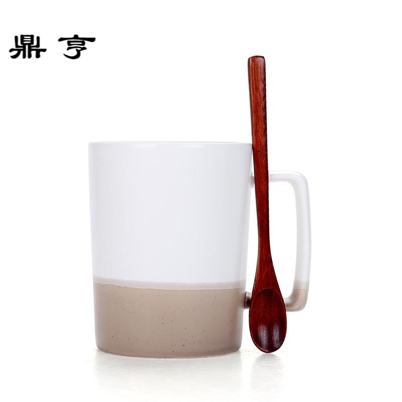 鼎亨简约大容量陶瓷水杯子带勺 日式咖啡牛奶杯 创意马克杯家用办