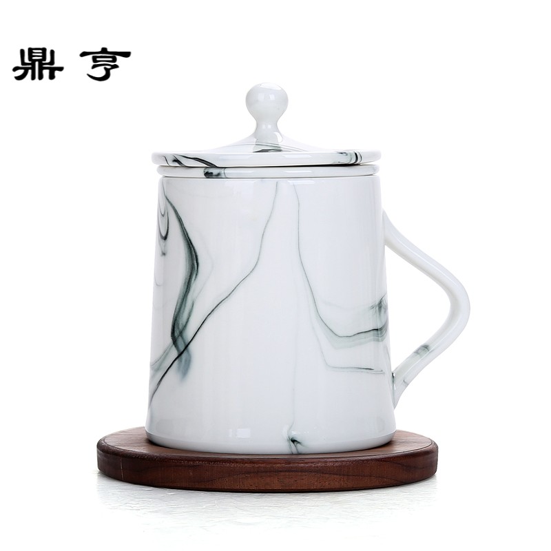 鼎亨创意青瓷茶水杯子陶瓷泡茶杯 带过滤办公会议个人马克杯带盖
