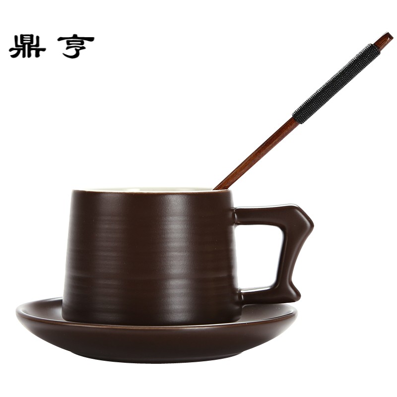 鼎亨创意咖啡杯套装碟勺 简约复古陶瓷手工杯子 早餐杯牛奶杯茶水
