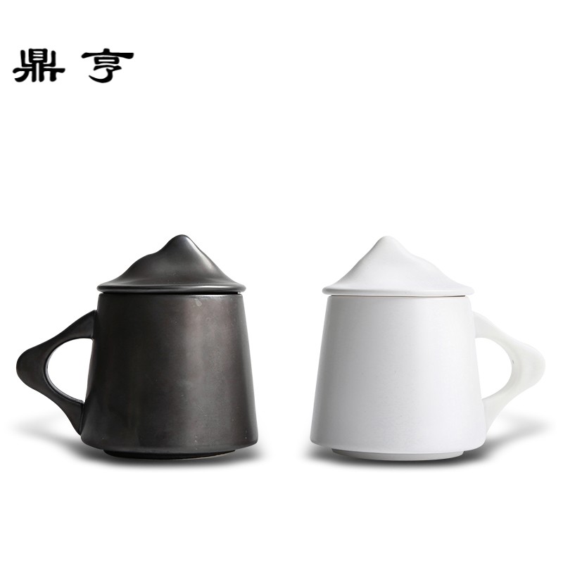 鼎亨简约手工花茶杯陶瓷马克杯咖啡杯带盖 对杯礼品水杯子定制LOG