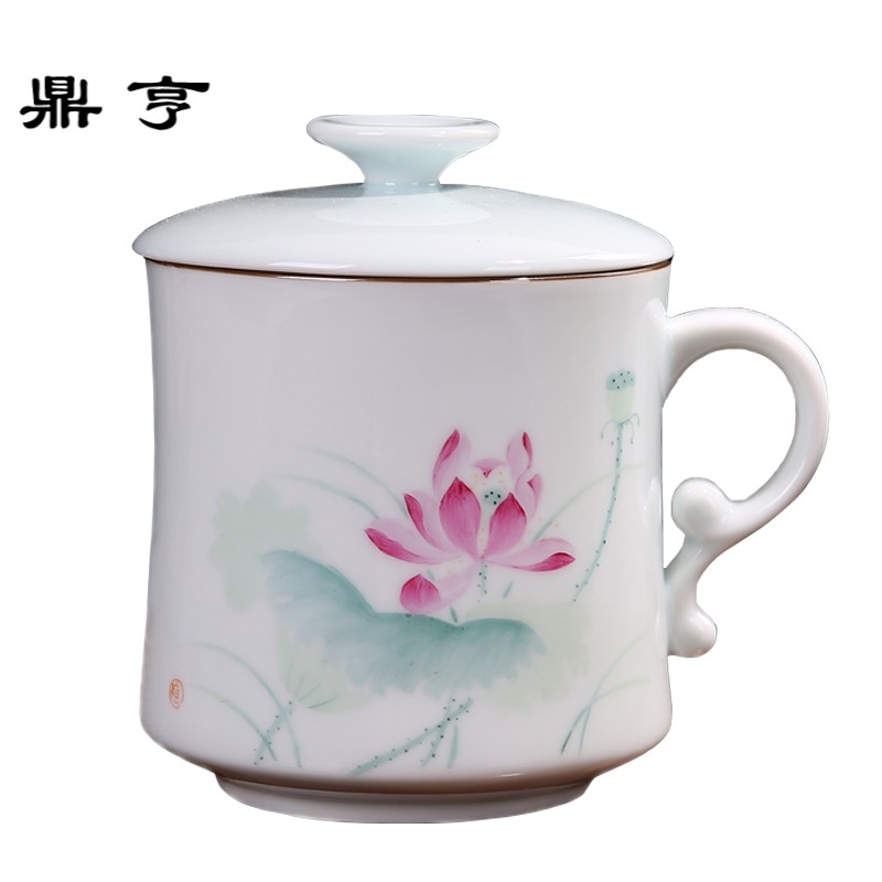鼎亨景德镇手绘茶杯陶瓷带盖过滤水杯陶瓷杯办公室杯子泡茶杯个人
