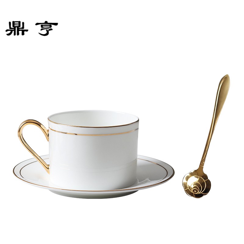 鼎亨北欧咖啡杯简约骨瓷杯欧式下午茶咖啡杯碟套装纯白描金陶瓷杯