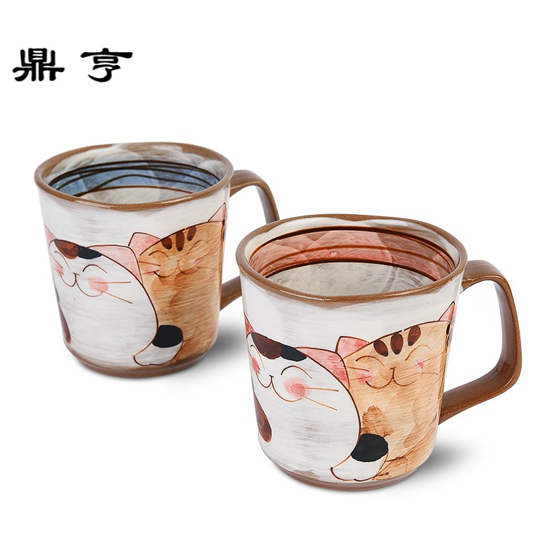 鼎亨日本进口波佐见烧可爱福猫三兄弟马克杯手绘釉下彩咖啡杯茶杯