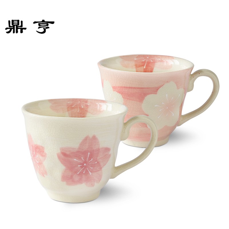 鼎亨日本进口手作樱花马克杯咖啡杯 手绘繁花红樱杯碟礼品套装