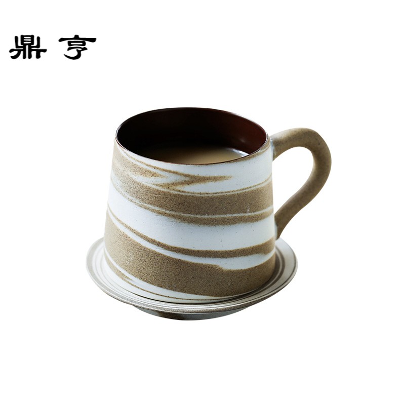 鼎亨景德镇牛奶与咖啡陶瓷带碟杯手工瓷杯子创意复古情侣马克杯办