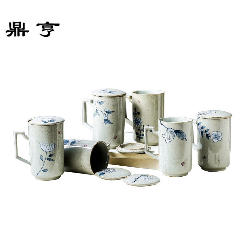 鼎亨景德镇青花复古陶瓷马克杯手绘茶杯中国风创意陶瓷杯子带盖带