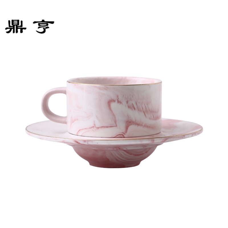 鼎亨北欧式简约创意大理石纹陶瓷咖啡杯碟套装英式下午茶红茶描金