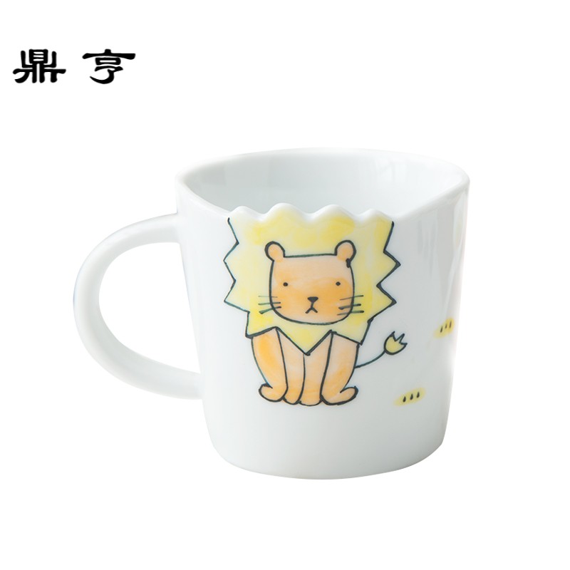 鼎亨创意马克杯卡通陶瓷杯子咖啡杯牛奶杯 手绘猫咪狮子带勺杯子