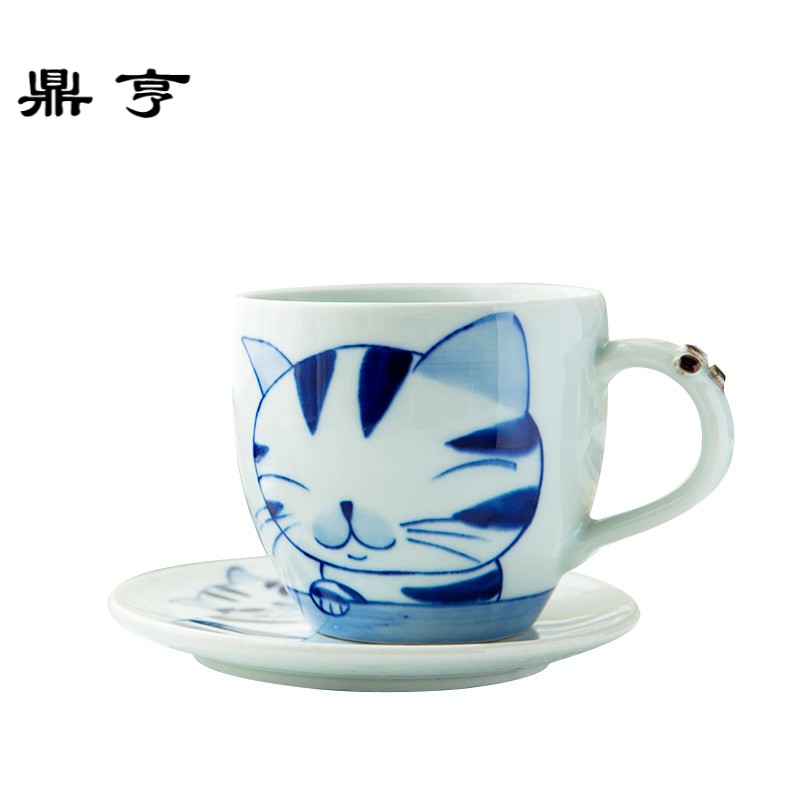 鼎亨 日式萌物猫咪陶瓷杯手工杯 创意咖啡杯带碟卡通趣味水杯小起