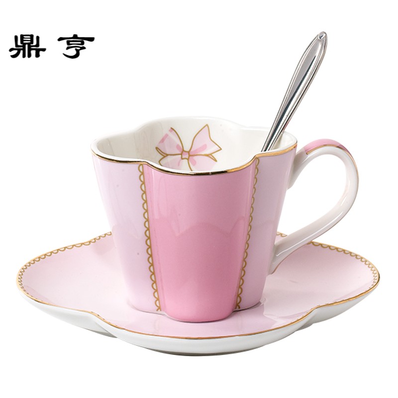 鼎亨四叶咖啡杯碟套装日式花瓣咖啡杯陶瓷英式下午茶具红茶杯子