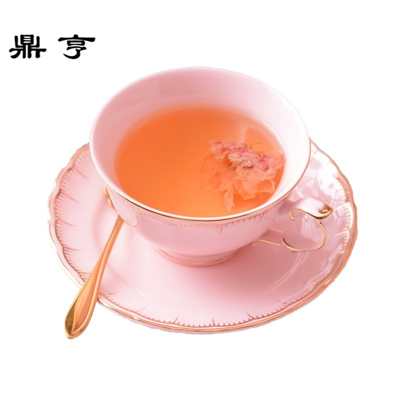 鼎亨简约陶瓷咖啡杯碟套装英式下午红茶杯碟创意花茶杯子纯色描金