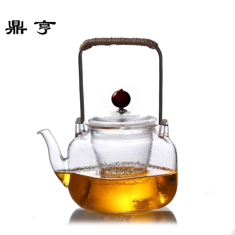 鼎亨日式泡茶壶锤纹耐热玻璃过滤花透明玻璃水壶提梁壶功夫红茶