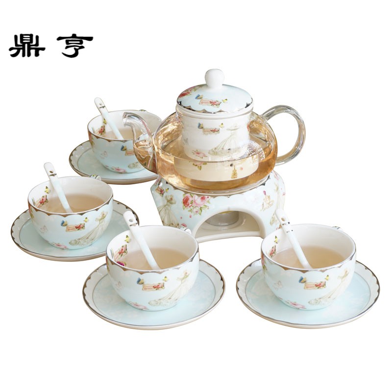鼎亨欧式陶瓷花茶茶具加厚耐热下午茶具茶杯水果花茶茶具加热套装