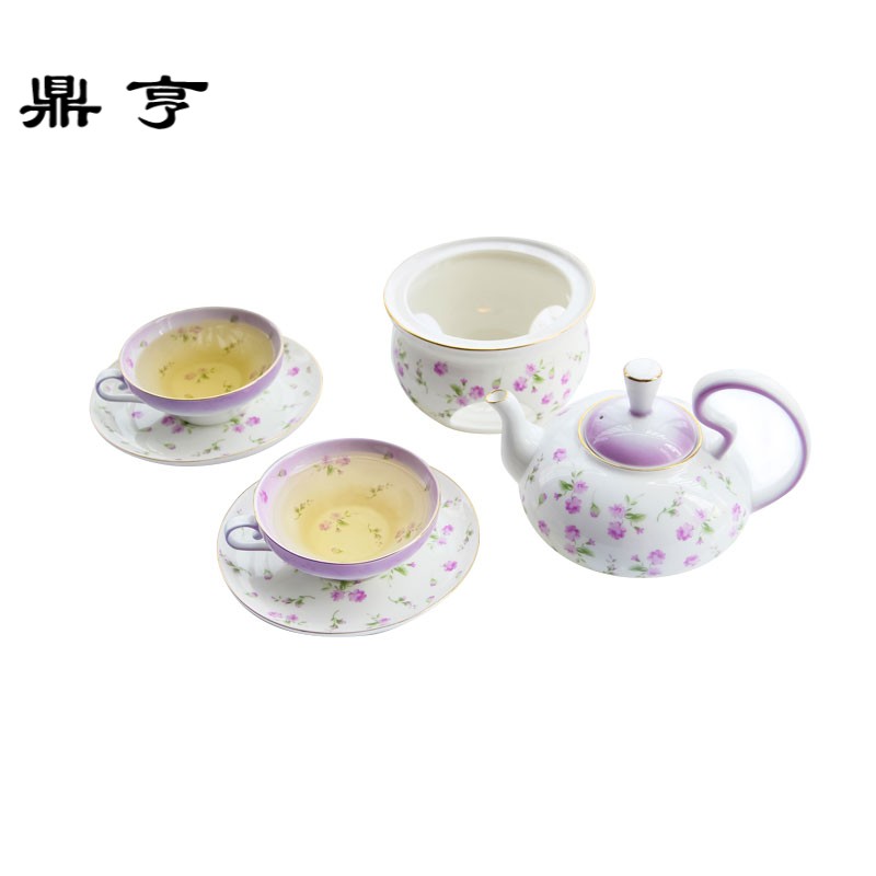 鼎亨陶瓷玻璃花茶茶具套装耐热玻璃过滤加热欧式小花茶壶茶具二杯