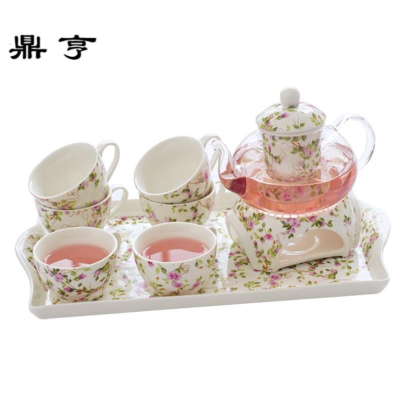 鼎亨花茶壶套装加热玻璃煮水果茶壶陶瓷下午茶花果茶杯花茶具配